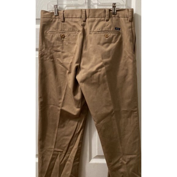 IZOD American Chino Mens Pants Size W34 x L30 Cotton Slacks Dark Tan EUC - Picture 4 of 5